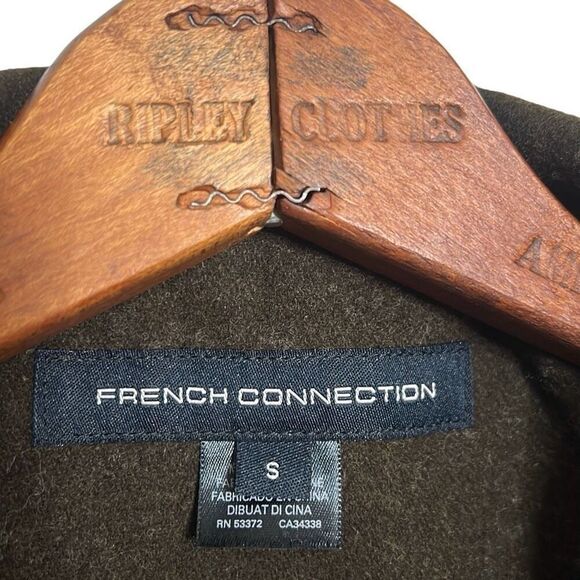 French Connection Wing Collar Asymetrical Zip Wool Blend Coat Green Small - Picture 6 of 8